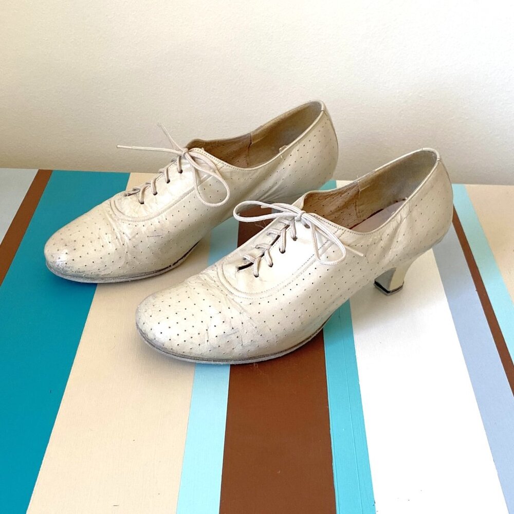 Glide Ballroom Dance Shoes Oxford Style Tan Leather Size 6